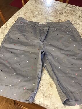 Talbots Gray Women's Bermuda Shorts with Multicolor Dot Embroidery